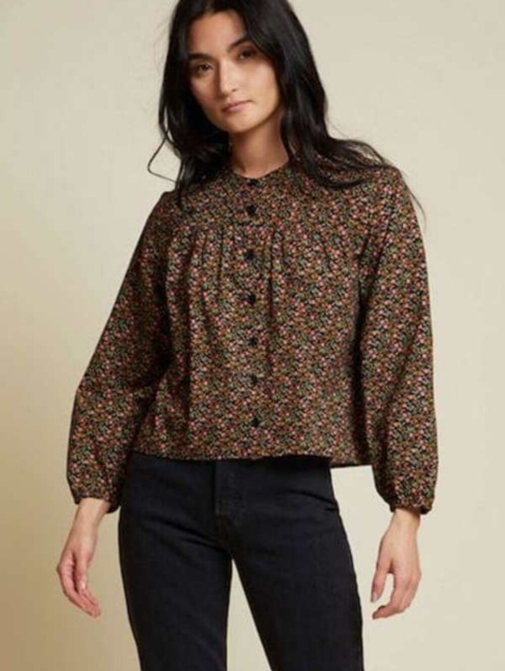 Nation LTD Paisley Pintuck Crop Button Front Blouse